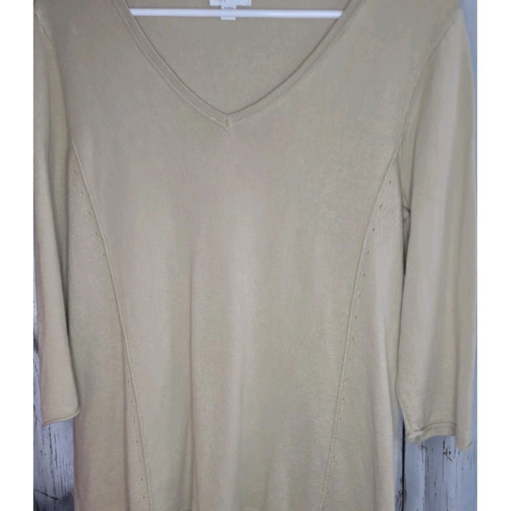 Women's J. Jill Sweater sz Small Beige/ Tan V-Neck Knit Pullover Balletcore, EUC